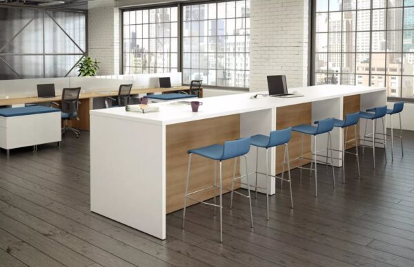 Modern office with desks and tall chairs