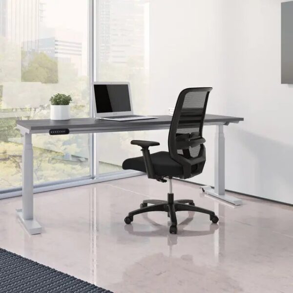 Modern office desk with chair and laptop