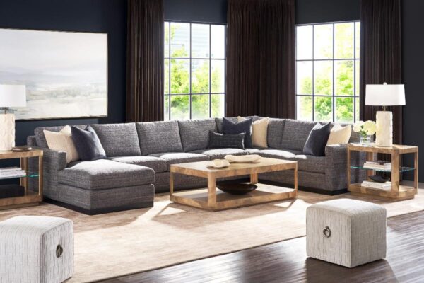 Modern living room with gray sectional sofa.