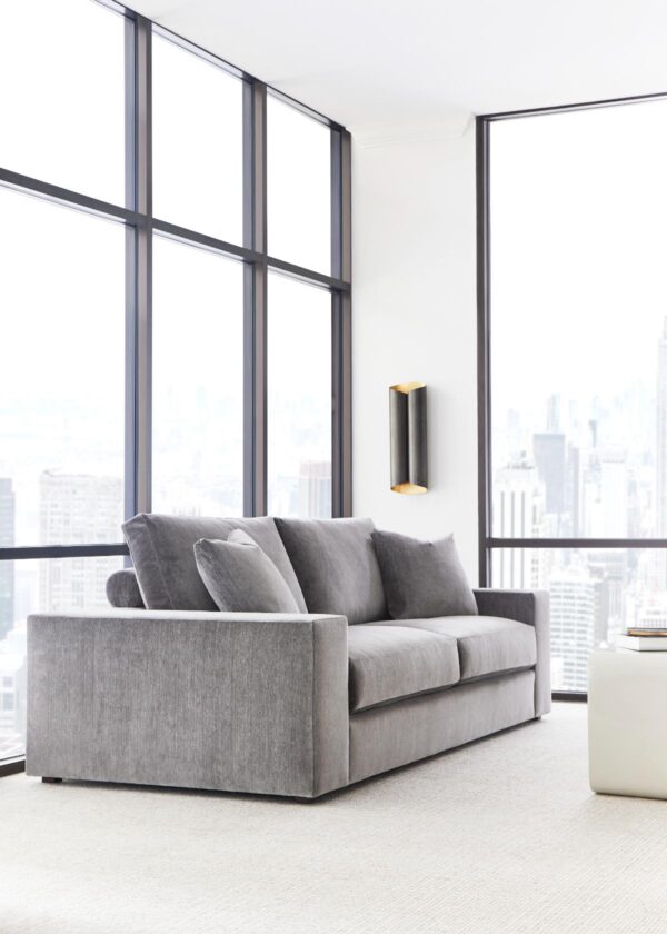 Modern gray sofa in bright living room