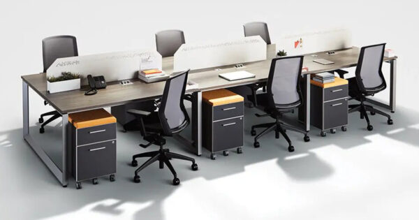 Modern office workstation with chairs and dividers