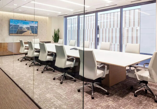 Modern conference room with chairs and large table