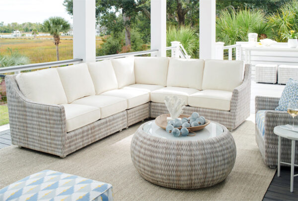 Outdoor patio with wicker sectional and table