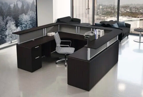 Modern office lobby with desk and chair