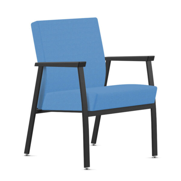 Modern blue chair with black metal frame