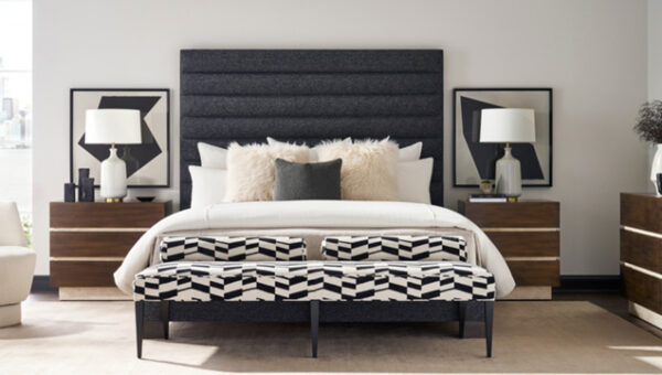 Modern bedroom with stylish decor and furniture