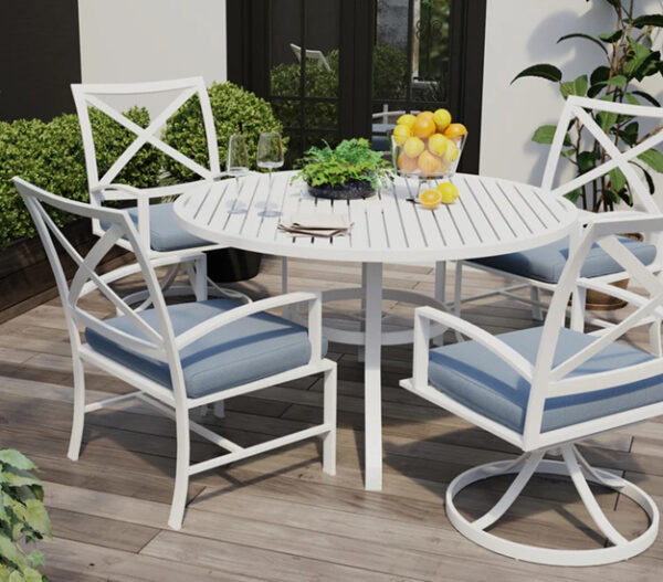 Outdoor patio set with lemons and plants