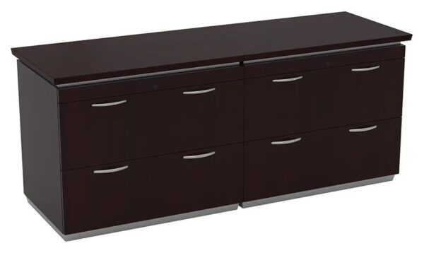 Dark brown double file cabinet with six drawers.